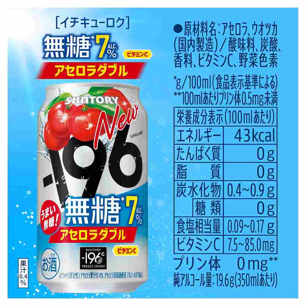 サントリー -196 無糖 アセロラダブル 500ml缶（イチキューロク）
